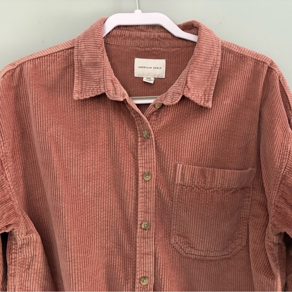 American Eagle Cropped Corduroy Button-Down Shacket Size S - Picture 4 of 10